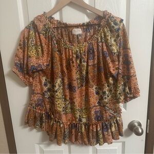 Melloday orange floral blouse sz M